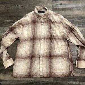 Abercrombie & Fitch Mens Large Beige Long Sleeve Button Down Flannel Shirt